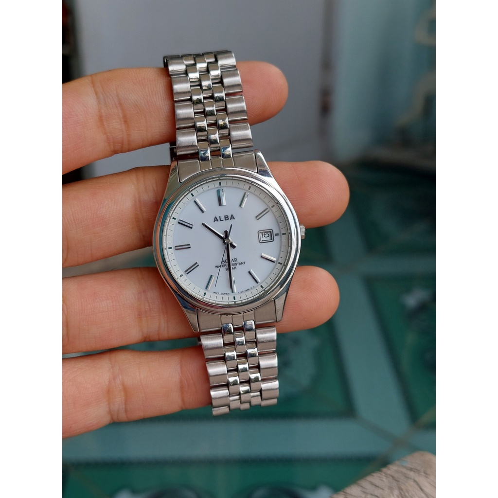 Đồng hồ nam Alba mặt trắng men chạy pin hàng Si