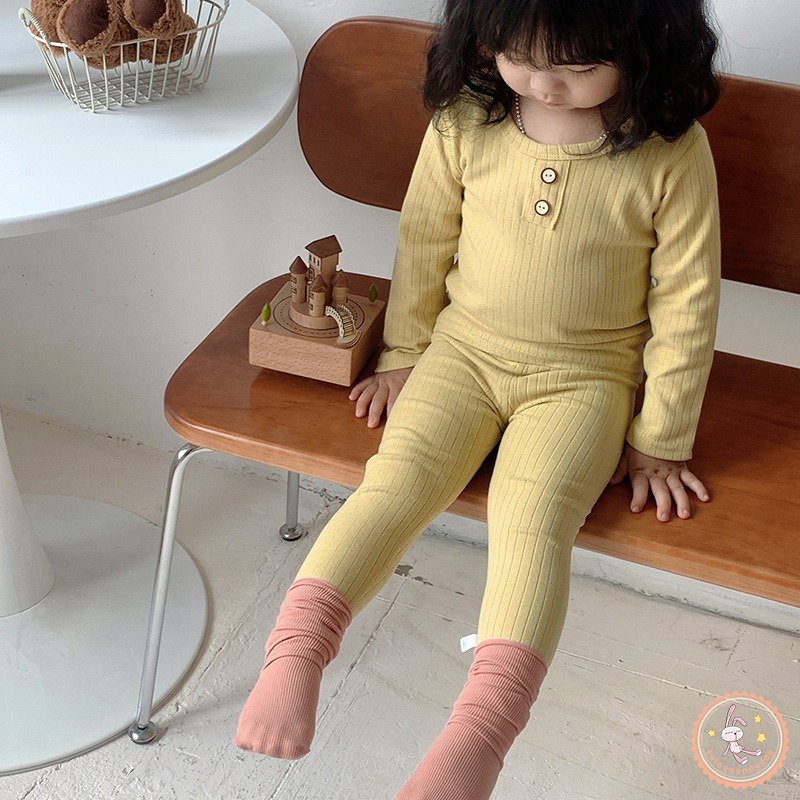 Bộ Đồ Ngủ Áo Thun Tay Dài Cổ Tròn + Quần Dài Trơn 6 Màu Sắc Đa Dạng Cho Bé Gái