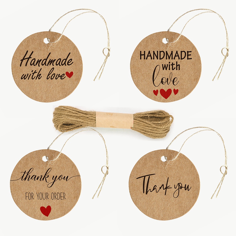 Set 50 Tag giấy kraft Thank you tròn TE07 tem giấy tag gói quà trang trí nắp hộp quà vintage,trang trí đa năng