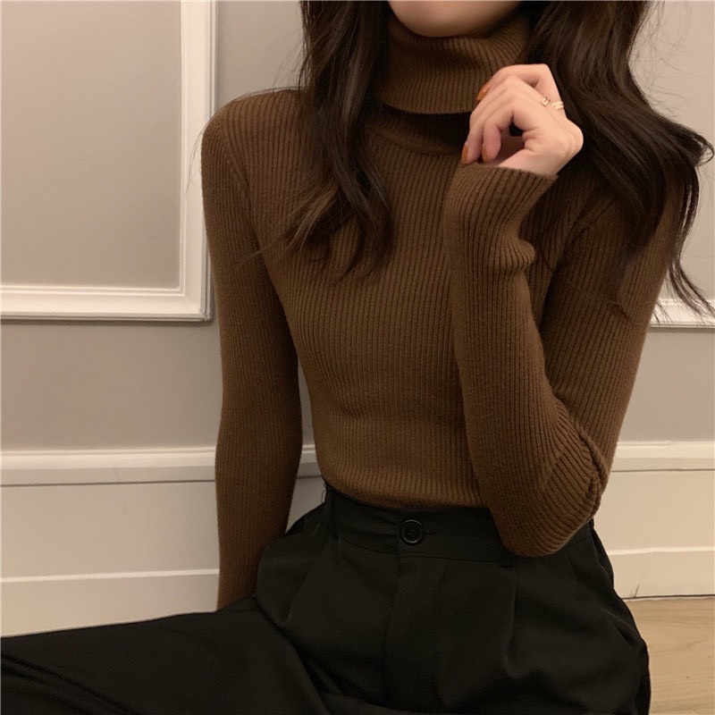 Áo len cổ lọ, áo len tăm nữ tay dài dáng suông trơn basic mềm mịn, giữ nhiệt tốt chuẩn hàng Quảng Châu