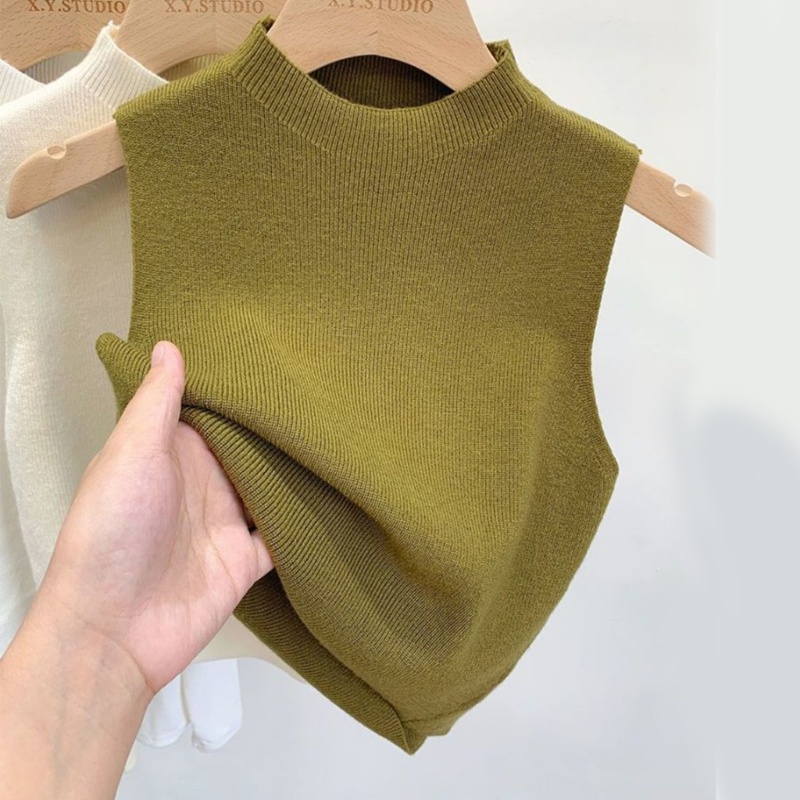 Áo Sweater Dệt Kim Sát Nách Màu Sắc Đơn Giản Cho Nữ