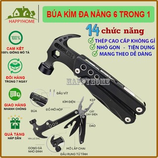 Búa kìm đa năng 6 Trong 1, búa đa năng gấp gọn cao cấp 14 chức năng, búa đa năng mini làm bằng thép không gỉ