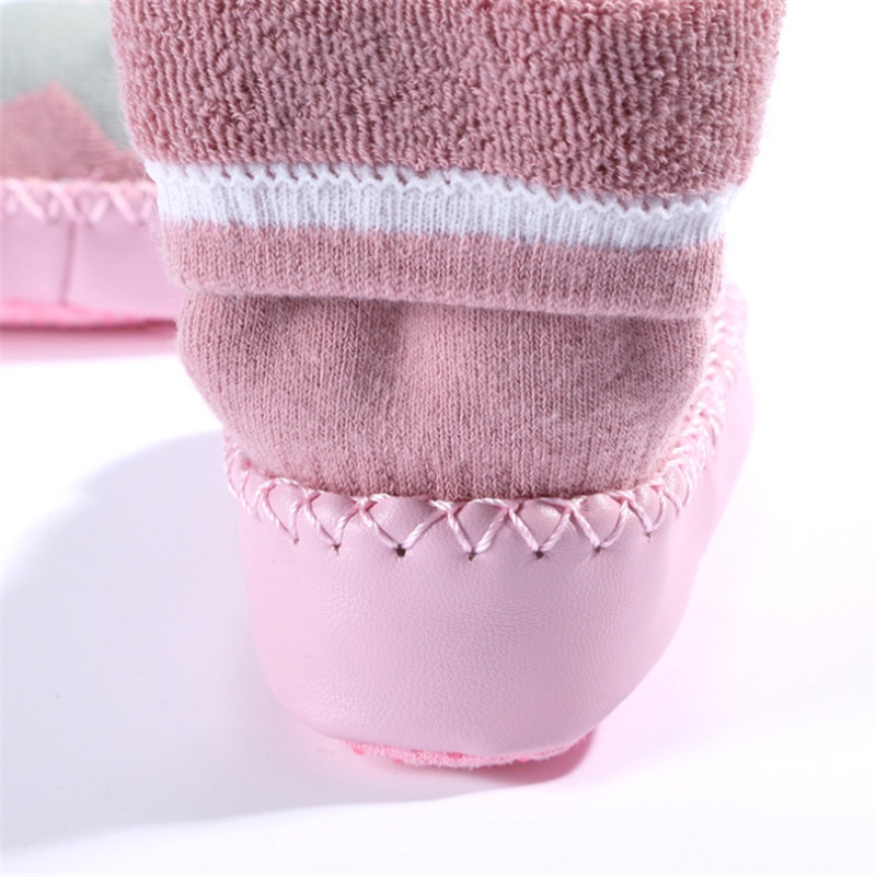 Vớ Cotton Đế Cao Su Dày Dặn In Họa Tiết Hoạt Hình Vui Nhộn Thời Trang Mùa Đông Cho Bé Gái Sơ Sinh
