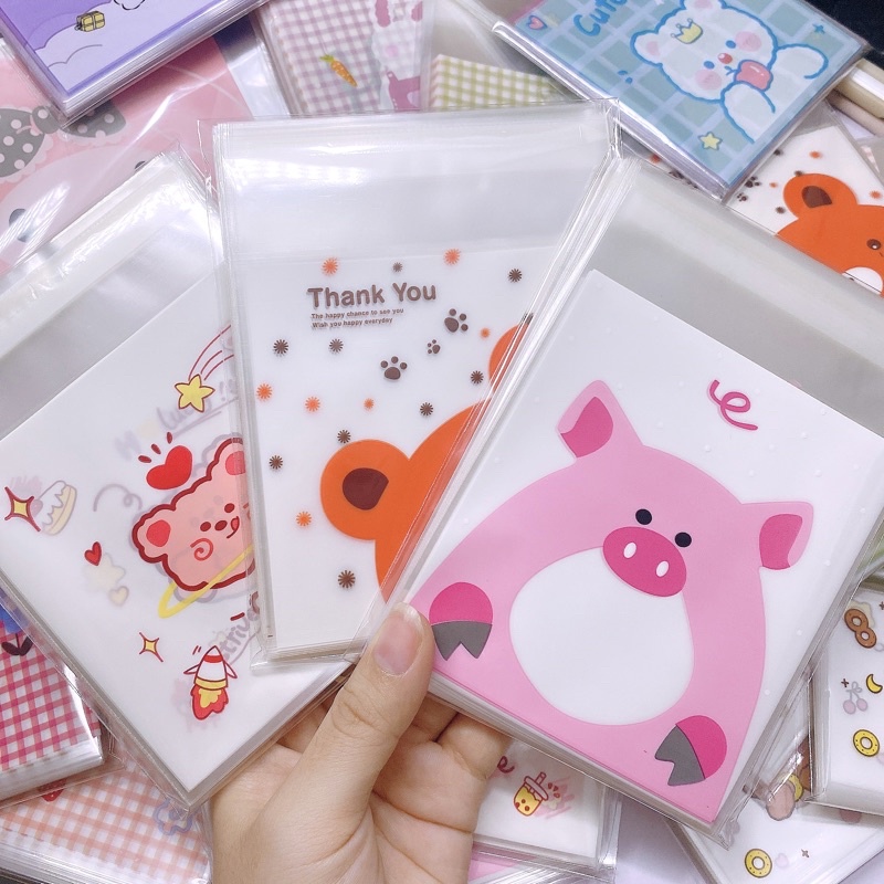 Set 50 túi đựng bánh kẹo/quà tặng size 10x10cm hoạ tiết dễ thương nhiều màu