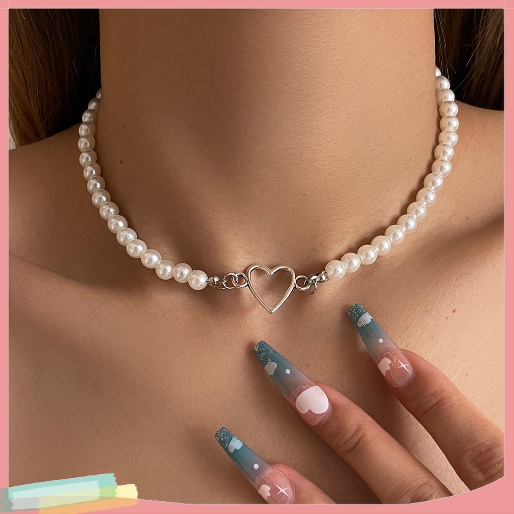 Vòng cổ Hợp Kim Mạ Bạc Trang Trí Ngọc Trai Giả Xinh Xắn Cho Nữ