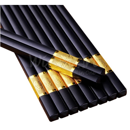 Bộ 10 đôi Đũa mạ vàng, Đũa ăn cao cấp Chống Trơn- Chống Trượt- Chống mốc- Bền màu