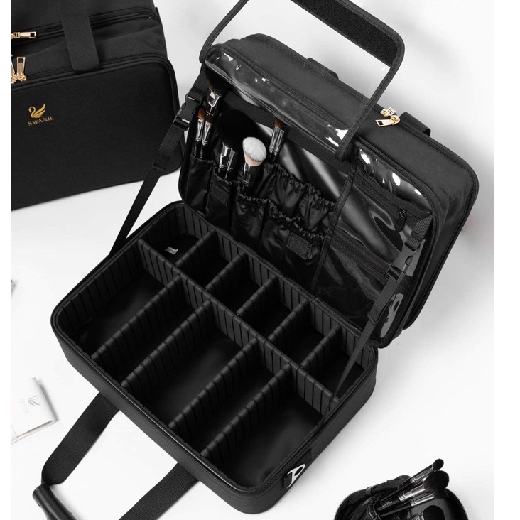 Cốp Trang Điểm Swanie Đựng Máy Làm Tóc , Mỹ Phẩm  Makeup Với Hai Ngăn Siêu Tiện Lợi