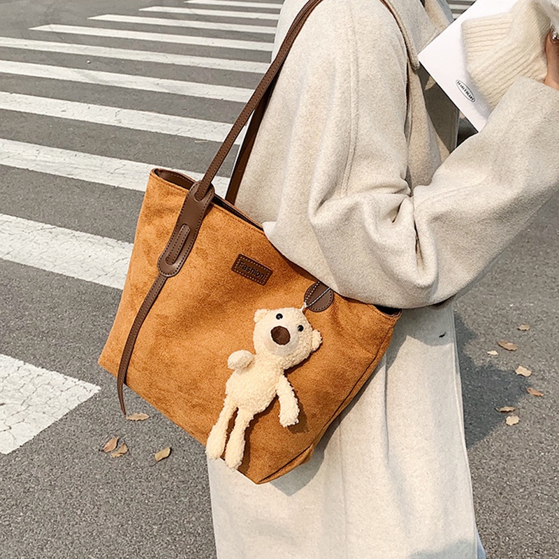 Túi Đeo Vai Da Lộn Cỡ Lớn Họa Tiết Gấu Thời Trang Cho Nữ