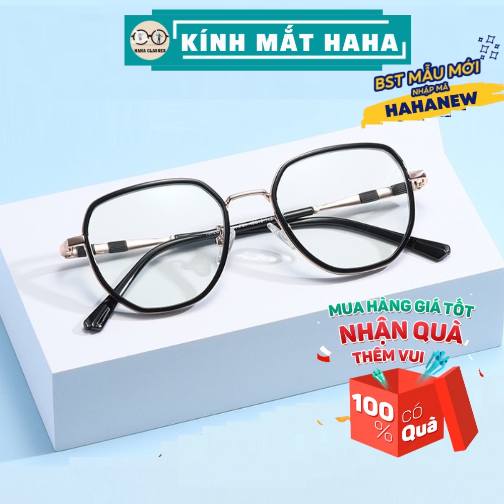 Gọng kính cận kim loại nam nữ thời trang HAHA kính mắt kiểu dáng đa giác gọng kim loại pha màu TR 2 màu lựa chọn KC10