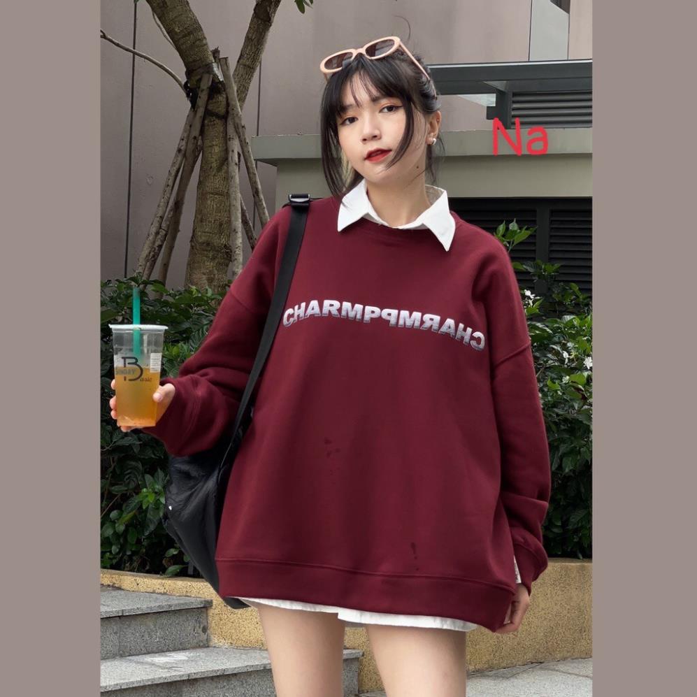 Áo Sweater cổ tròn dài tay CHARM thun hoodie form rộng Ulzzang  Chất nỉ cotton đẹp Không Bai xù Trend