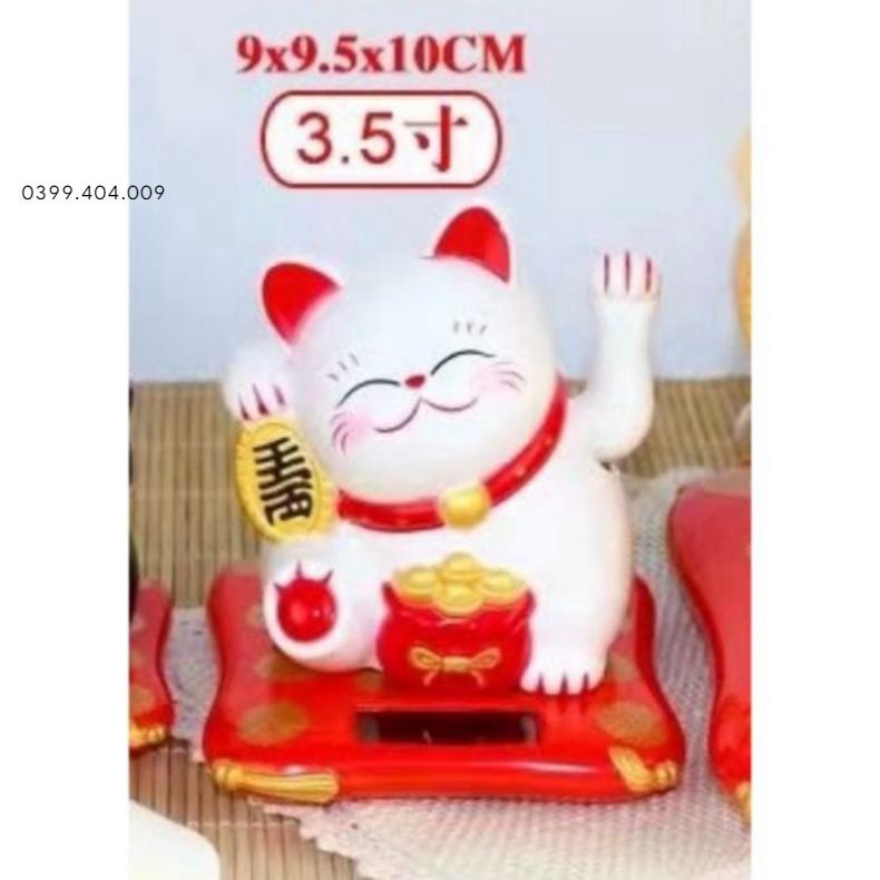 Mèo Thần Tài-Mèo May Mắn Mini Maneki Neko Tự Vẫy Tay Dùng Nguồn Năng Lượng Ánh Sáng Chất Liệu Nhựa ABS💦FREESHIP💦