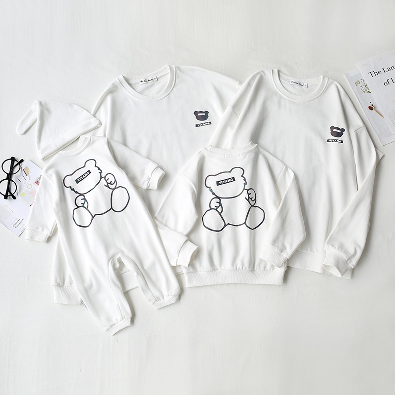 Áo gia đình Thu Đông HappyFamily - Mẫu Sweater In Logo Gấu Xinh Xắn Yiyang Chất nỉ da cá Cotton Màu Trắng