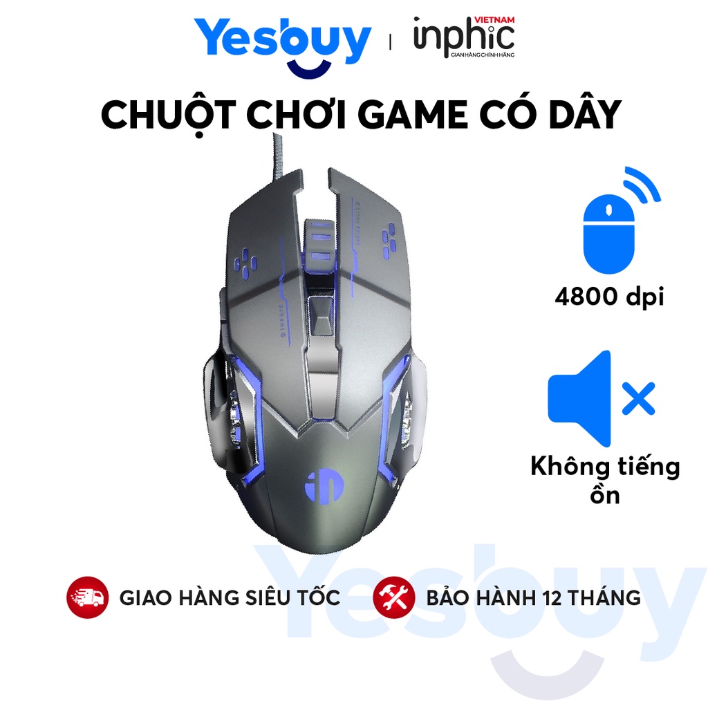 Chuột Chơi Game Inphic PW2 dây USB Với Đèn Nền RGB Tiện Dụng Chuột LED 4800 DPI Cho máy tính laptop Chính Hãng