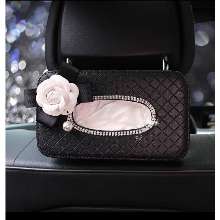 Hộp Khăn Giấy Hoa Trà Đính Đá Trang Trí Taplo Ô Tô