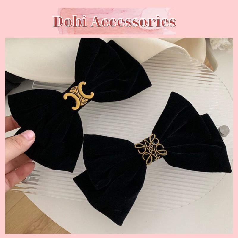 Kẹp Tóc Nữ Nơ Lớn Arc De Triomphe Nhung Đen Cao Cấp Phong Cách Retro Sang Trọng Dobi KT5