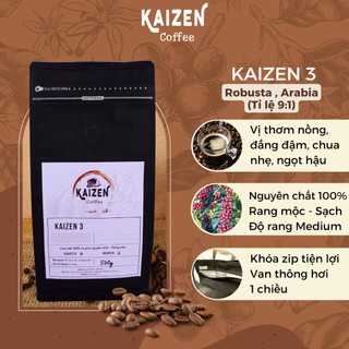 Cà phê KAIZEN 3, Robusta, Arabica tỉ lệ 9:1 rang xay nguyên chất, dùng pha phin, pha máy - gu vừa, hiện đại