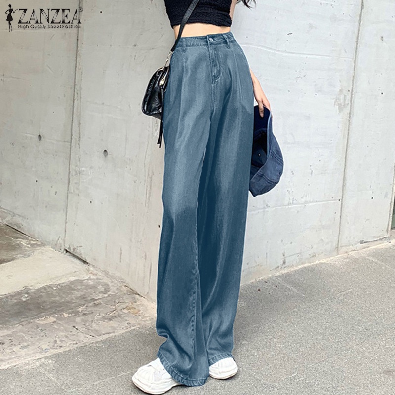 Quần dài ZANZEA ống rộng có túi trước thời trang cho nữ