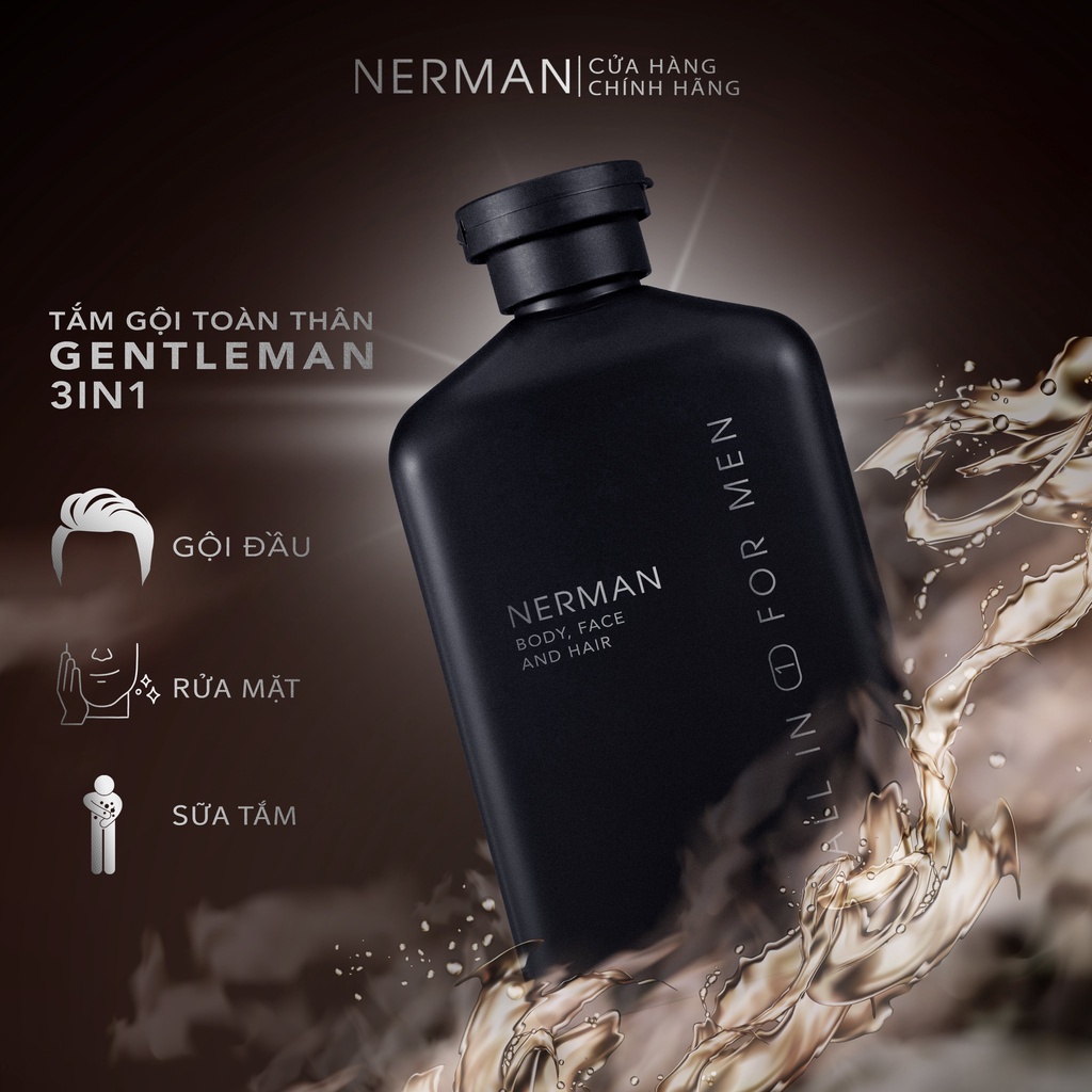 Sữa tắm gội hương nước hoa cao cấp Gentleman 3 in 1 NERMAN 350ml, mùi hương thơm dịu lưu hương lâu