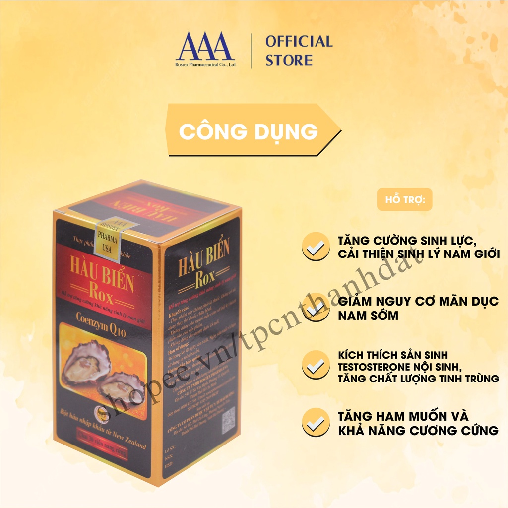 Viên uống tinh chất Hàu Biển ROX hỗ trợ tăng cường sinh lý nam, giảm xuất tinh sớm - 30 viên