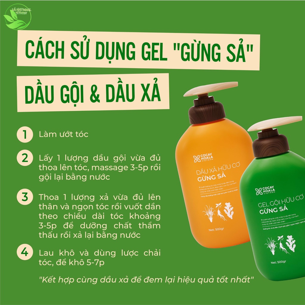 Dầu gội gừng sả hữu cơ cocayhoala làm sạch sâu da đầu, giảm tóc bết, ngăn rụng tóc