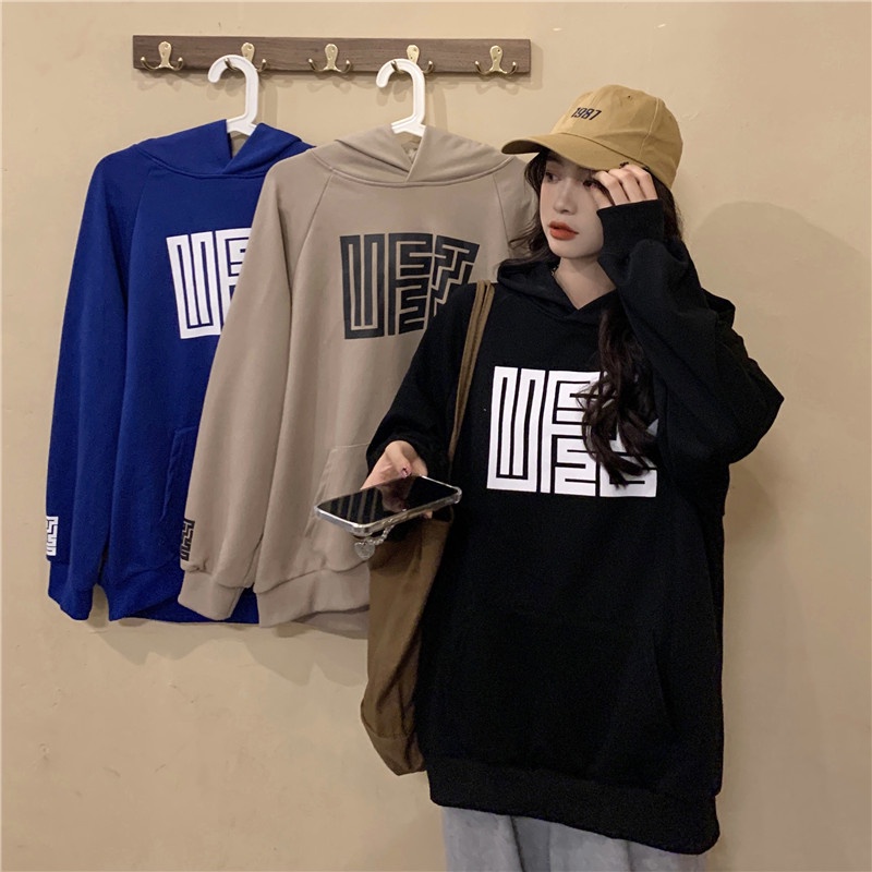 Áo Hoodies Dáng Rộng Hoạ Tiết In Phong Cách Vintage Hàn Quốc