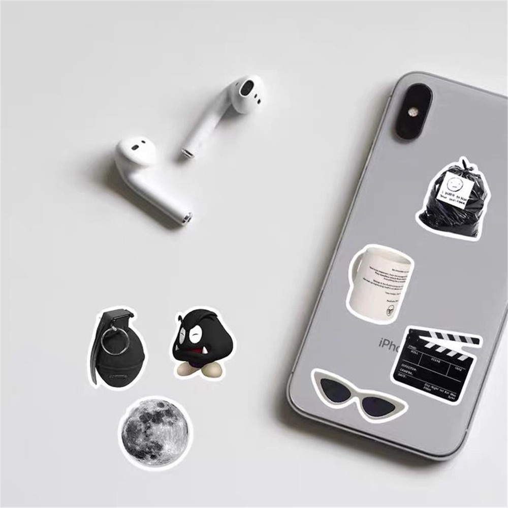 Bộ 61 Miếng Dán Trang Trí Laptop / Va Li / Điện Thoại Chống Thấm Nước Màu Trắng Đen DIY