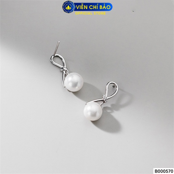 Bông tai nơ hạt châu bạc ý thời trang phụ kiện trang sức Viễn Chí Bảo B000570