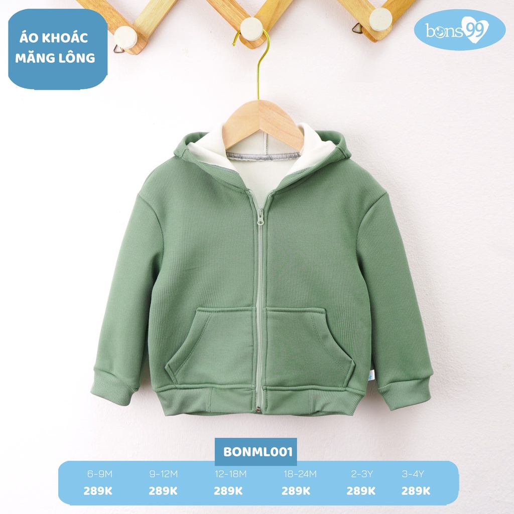 Áo khoác có mũ măng lông dày ấm cho bé BONS99