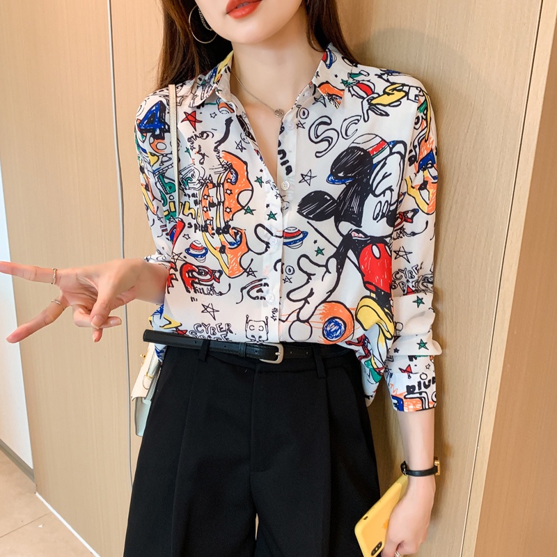 Áo Sơ Mi Tay Dài In Họa Tiết Hoạt Hình Thời Trang Mùa Hè Cho Nữ