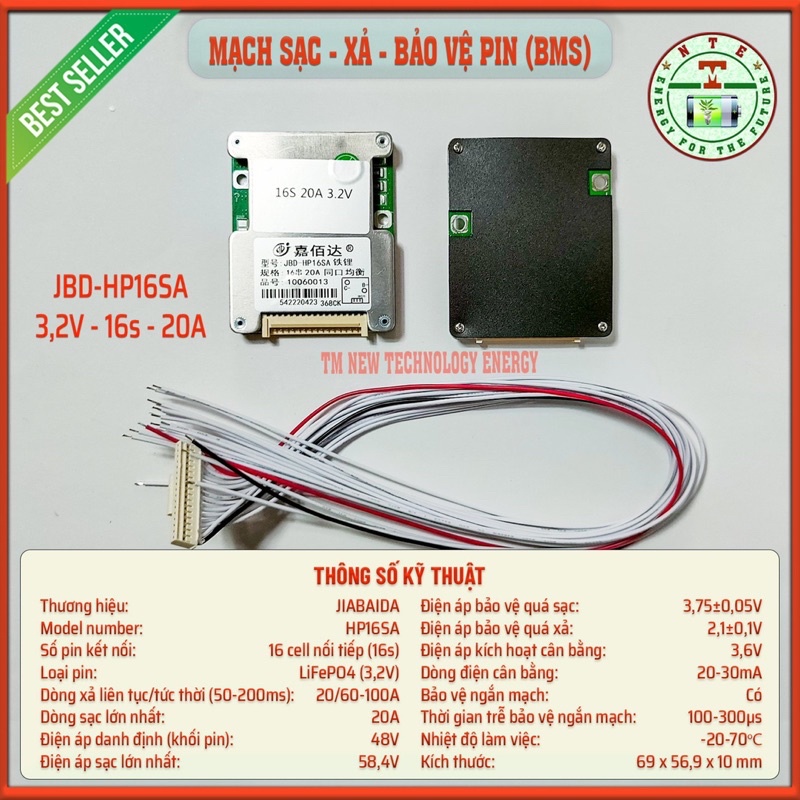 BMS JBD | Mạch sạc, xả và bảo vệ pin Lithium Li-ion 3,7v | LiFePO4 3,2v | 8s 13s 16s 17s | 20s 20A 30A 40A 50A 60A