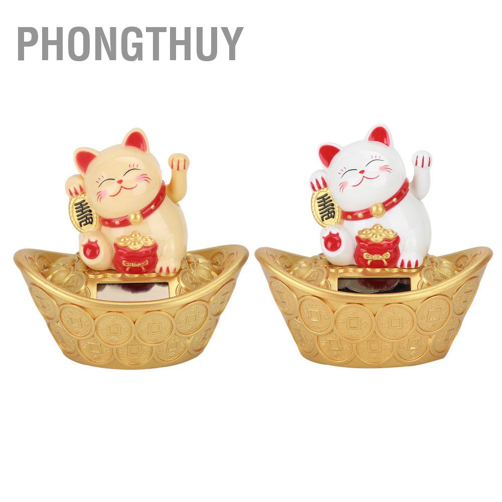 PhongThuy Trang trí mèo may mắn hoạt hình dễ thương chạy bằng năng lượng mặt trời vẫy chào trang cho cửa hàng nhà tại
