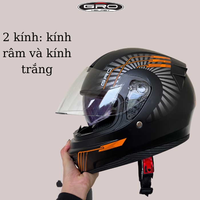 Mũ bảo hiểm Full Face ST26 chính hãng GRO HELMET, kiểu dáng thể thao 2 kính