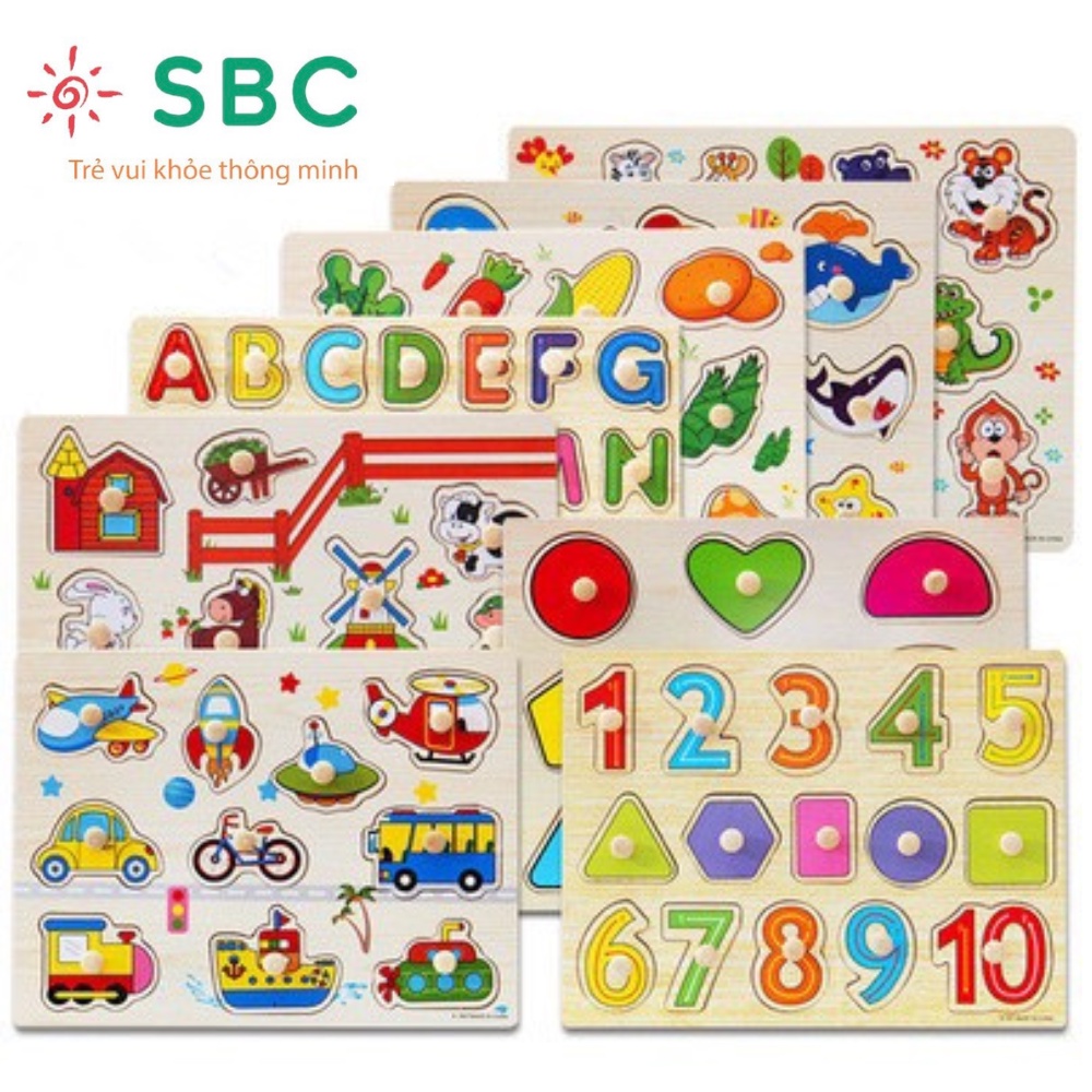 Đồ chơi gỗ SBC - Bảng gỗ có núm cầm cho bé chơi lắp ráp và học nhận biết thế giới xung quanh