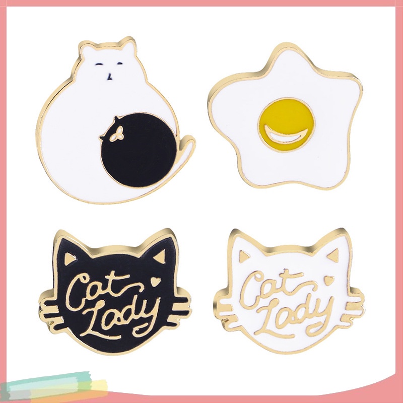 Ghim cài áo hình mèo và quả trứng sáng tạo