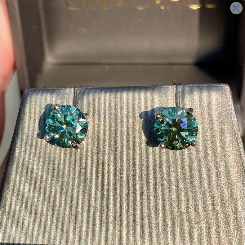 Khuyên Tai Nụ 4 Chấu Đá Moissanite Xanh Lá KHJEM02 Xi Kim - Chốt Vặn
