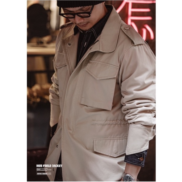 Áo Khoác Kaki Chống Gió Dáng Rộng Phối Túi Phong Cách Mỹ M65 Cá Tính Cho Nam