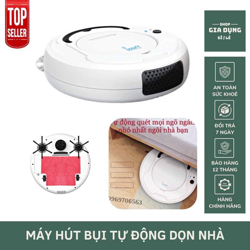 Robot Hút Bụi Tự Động Dọn Nhà Thông Minh Cao Cấp Bowai, Máy Hút Bụi Lau Sàn Tự Động Đa Năng 2in1