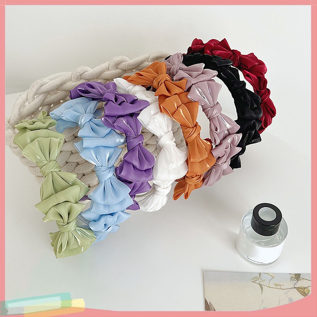 Băng Đô Cài Tóc Nữ Vải Mềm Màu Trơn Đính Nơ Xinh Xắn