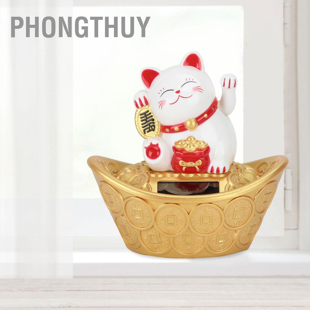 PhongThuy Trang trí mèo may mắn hoạt hình dễ thương chạy bằng năng lượng mặt trời vẫy chào trang cho cửa hàng nhà tại