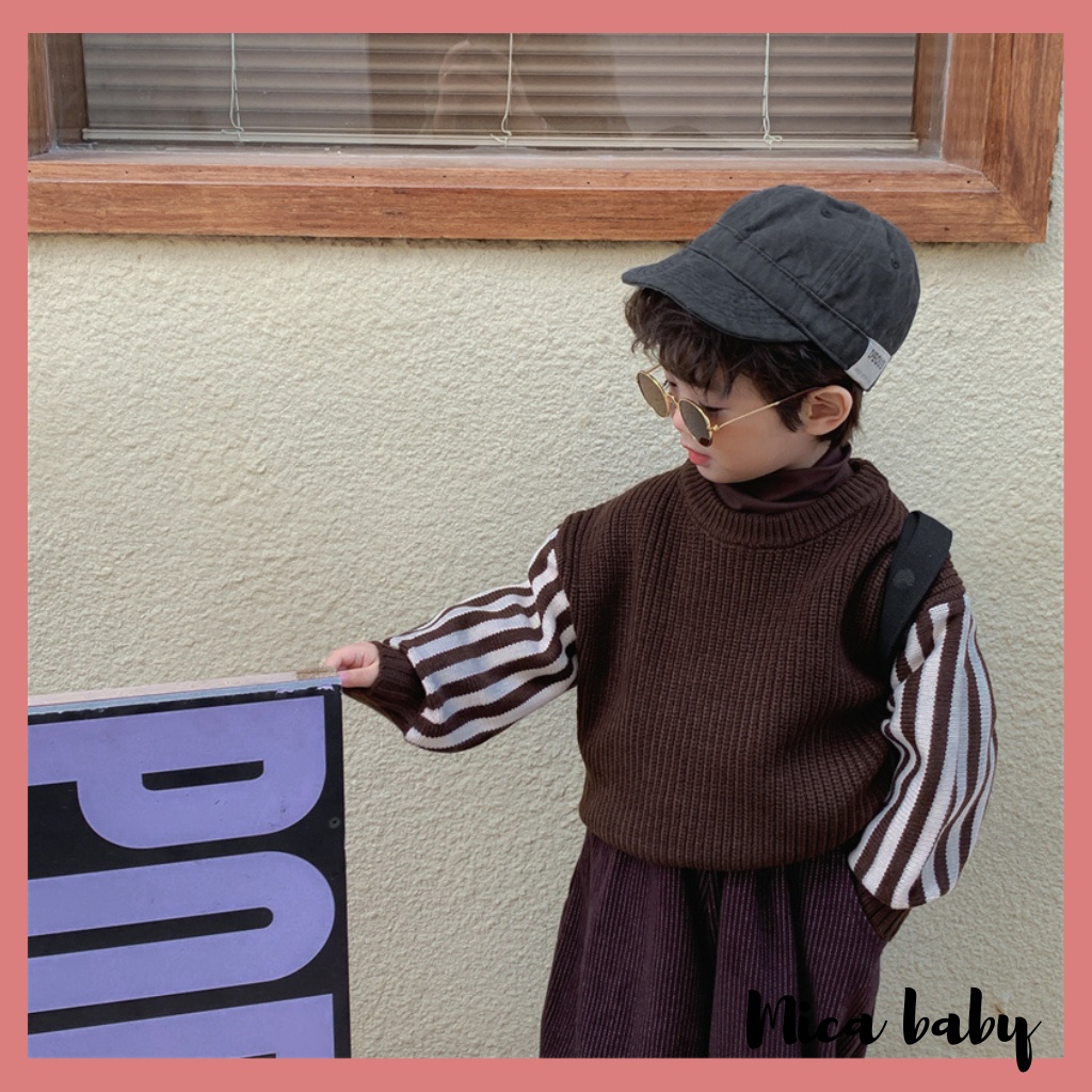 Áo len cho bé kiểu dáng cổ tròn tay sọc dọc phong cách Hàn Quốc cá tính cho bé QA67 Mica baby