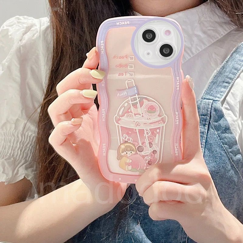 Cartoon Clear Casing Redmi Note 12 4G 5G 11S 11 10s 10 Pro 9 8 12C A1 10C 10A 9C 9S 9A 6A 5A POCO X4 X5 M3 X3 Pro NFC Cute Cartoon Waves Edge Blueberry Peach ice Cream Milk Tea Girl Fine Hole Lens Protection Soft Phone Case BW 19