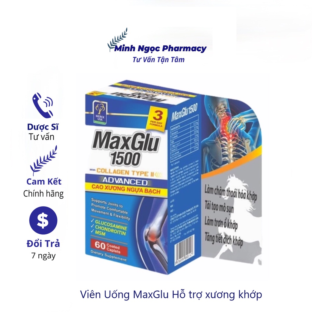 Viên uống MaxGlu 1500 hỗ trợ xương khớp, giúp phục hồi, tái tạo hỗ trợ các vấn đề về xương khớp(hộp 60 viên)