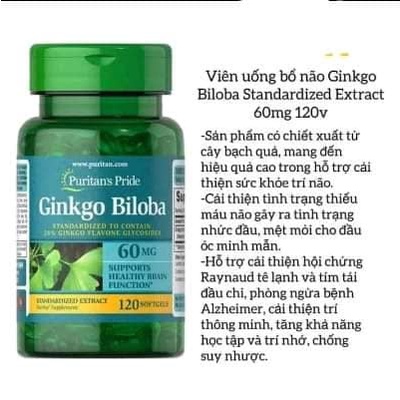 VIÊN UỐNG BỔ NÃO PURITAN'S PRIDE GINKGO BILOBA  60MG 120 VIÊN