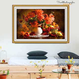 Tranh thêu chữ thập bình hoa khoe sắc 70cm x 49cm