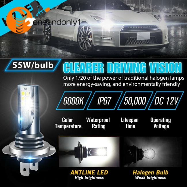 Set 2 Bóng Đèn Pha H7 110w 30000lm Siêu Sáng 6000k Ánh Sáng Trắng Dành Cho Ô Tô