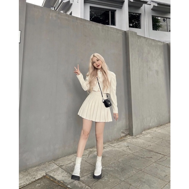 [ ẢNH THẬT ] Set áo tay trễ vai - chân váy tầng cao cấp Simbabo