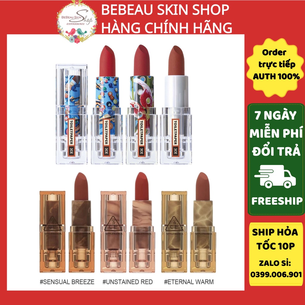 SON THỎI 3CE Vân Đá DEEP UNDER Soft Matte Lipstick Son 3ce Clear Layer Edition