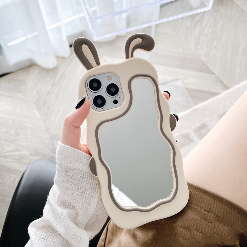 Ốp Điện Thoại TPU Chống Sốc Có Gương Trang Điểm Hình Tai Thỏ Cho iphone 14 13 12 11 Pro Max Xs Max Xr ipx 7 8 plus 14 plus