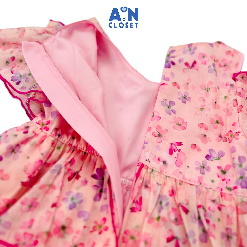 Đầm bé gái họa tiết hoa Ngọc Hân hồng tơ trễ vai - AICDBGS0IRBO - AIN Closet