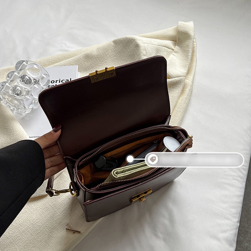 Túi Đeo Chéo Hình Vuông Nhỏ Màu Nâu Có Khóa Thời Trang Cho Nữ